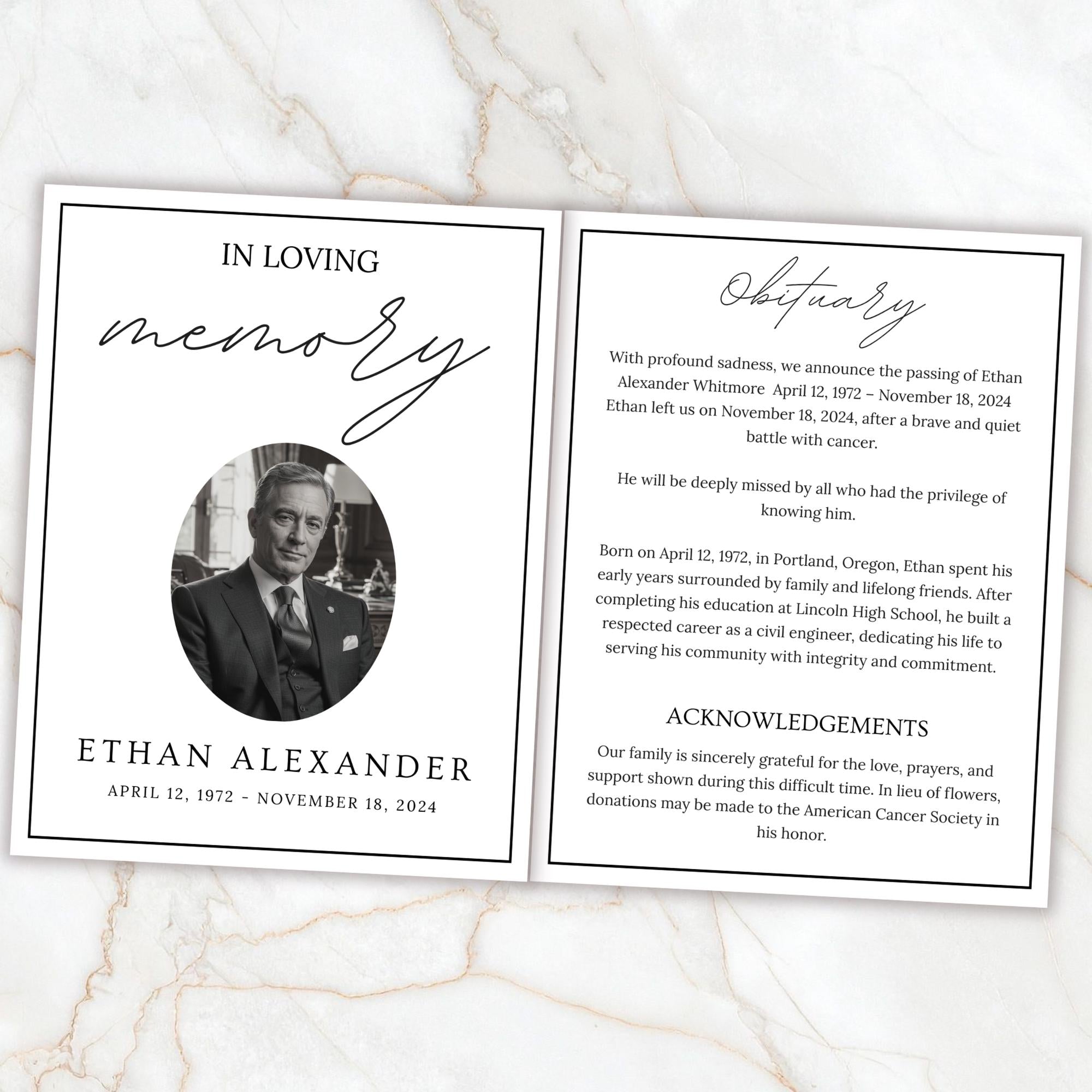 04 Pages Funeral Program Template, Bi-Fold Funeral Program, Obituary Celebration Of Life Program, Digital Download - Editable Memorial Canva Template