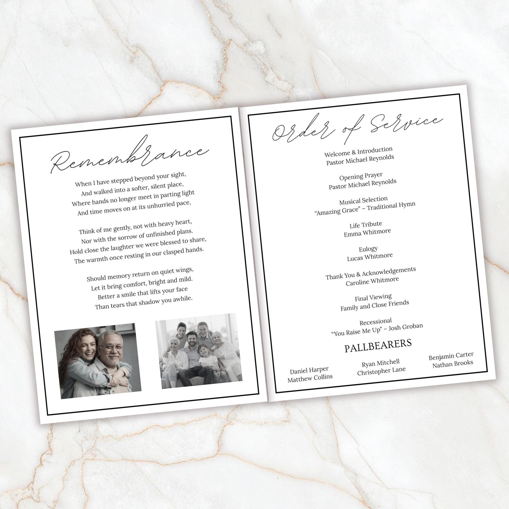 04 Pages Funeral Program Template, Bi-Fold Funeral Program, Obituary Celebration Of Life Program, Digital Download - Editable Memorial Canva Template