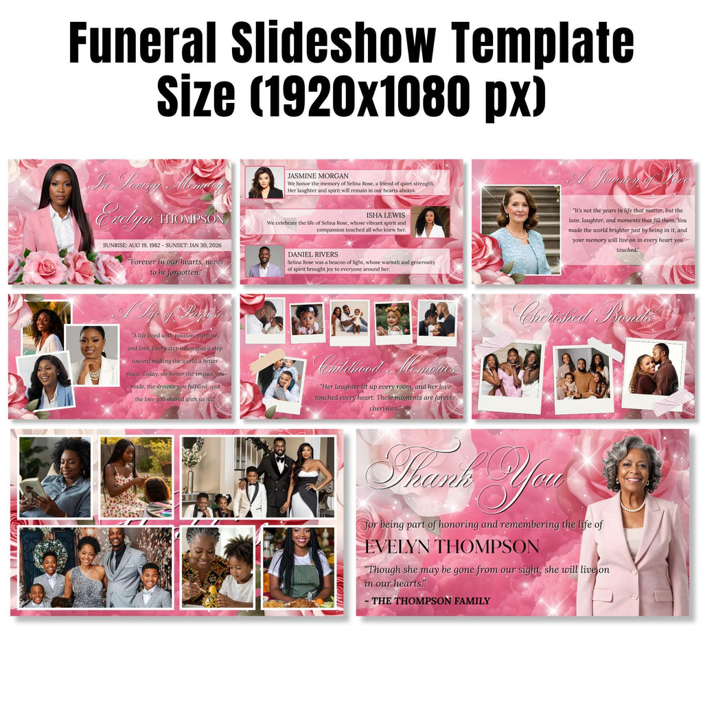 Pink Memorial Funeral Slideshow Canva Editable Template, In Loving Memory Template, Funeral Photo Slideshow, Digital Download - Editable Memorial Canva Template