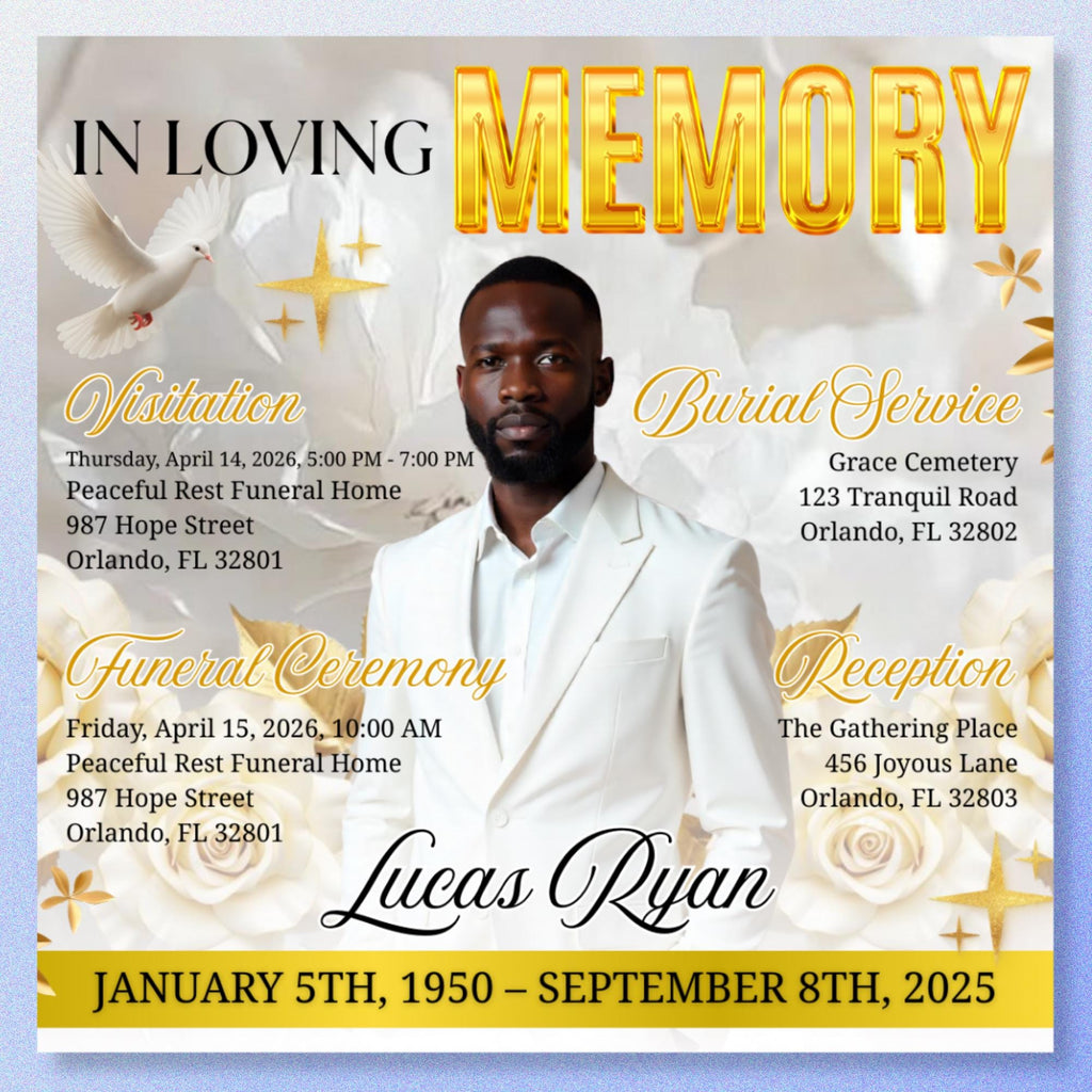 04 Memorial Flyer Canva Template Bundle, Memorial Funeral, in loving memory templates, Funeral Invite Flyer Template, Rest in Peace Flyer - Editable Memorial Canva Template