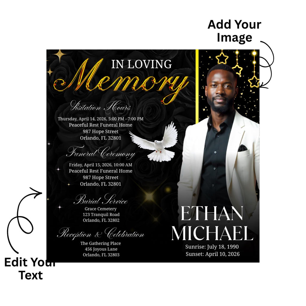 04 Memorial Flyer Canva Template Bundle, Memorial Funeral, in loving memory templates, Funeral Invite Flyer Template, Rest in Peace Flyer - Editable Memorial Canva Template