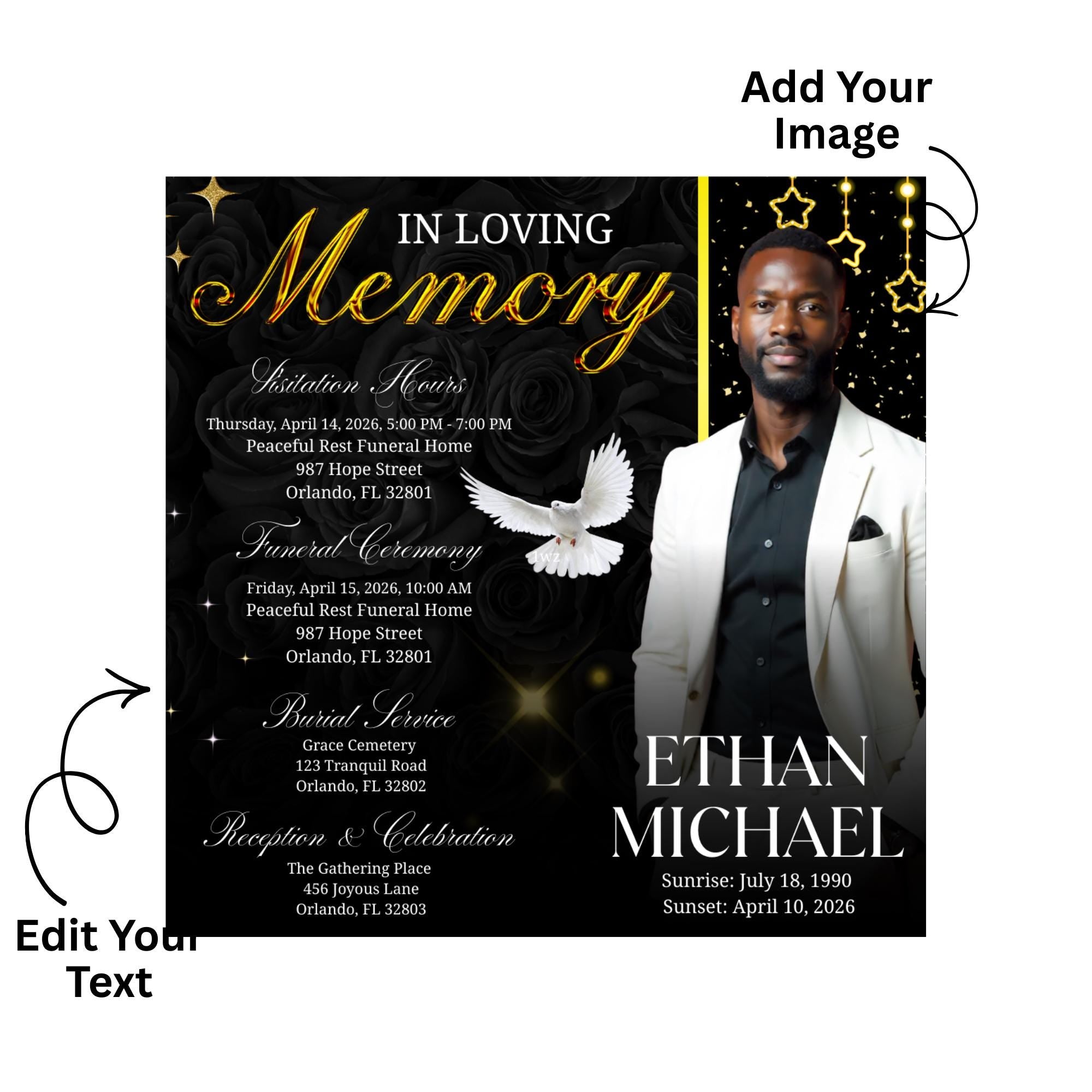 04 Memorial Flyer Canva Template Bundle, Memorial Funeral, in loving memory templates, Funeral Invite Flyer Template, Rest in Peace Flyer - Editable Memorial Canva Template