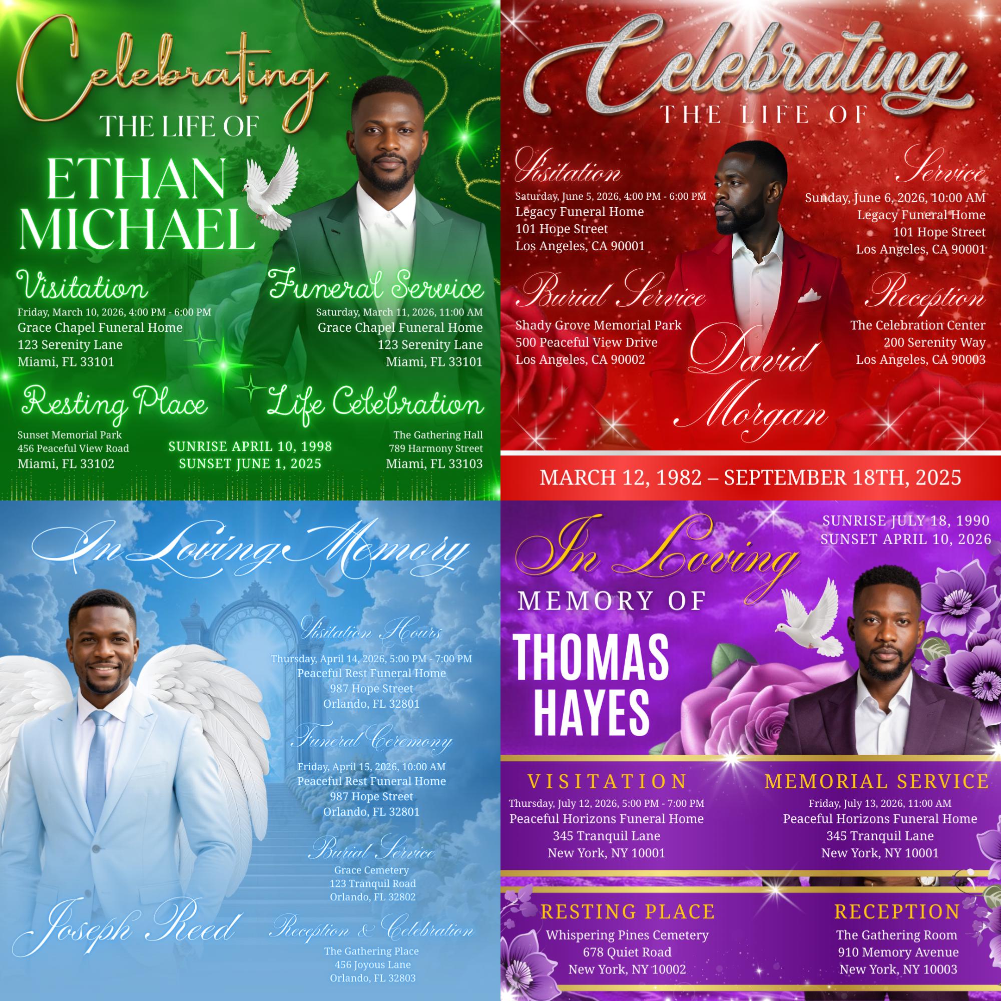 04 Memorial Funeral Invitation Flyer Canva Template Bundle, in loving memory templates, Funeral Invite Flyer Template, Rest in Peace Flyer - Editable Memorial Canva Template
