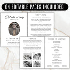 04 Pages Minimal Funeral Program Template, Memorial Funeral Program, Obituary Celebration Of Life Program, Digital Download - Editable Memorial Canva Template