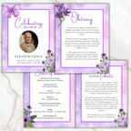 04 Pages Purple Funeral Program Template, Bi-Fold Funeral Program, Obituary Celebration Of Life Program, Digital Download - Editable Memorial Canva Template