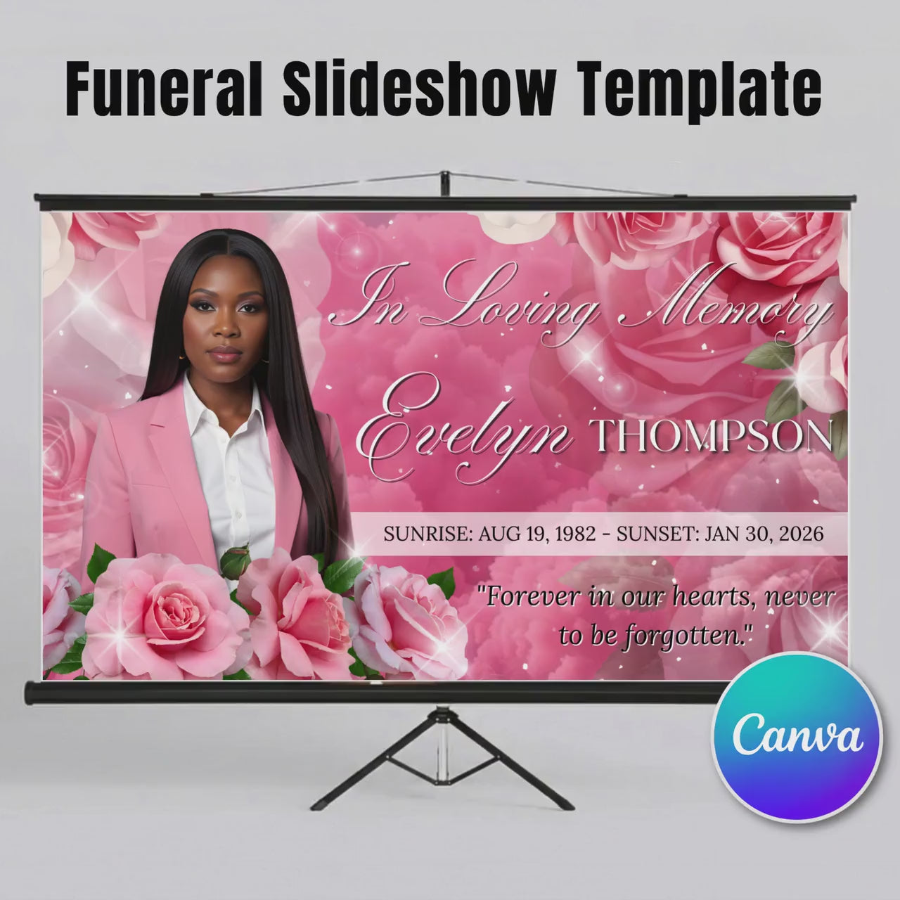 Pink Memorial Funeral Slideshow Canva Editable Template, In Loving Memory Template, Funeral Photo Slideshow, Digital Download
